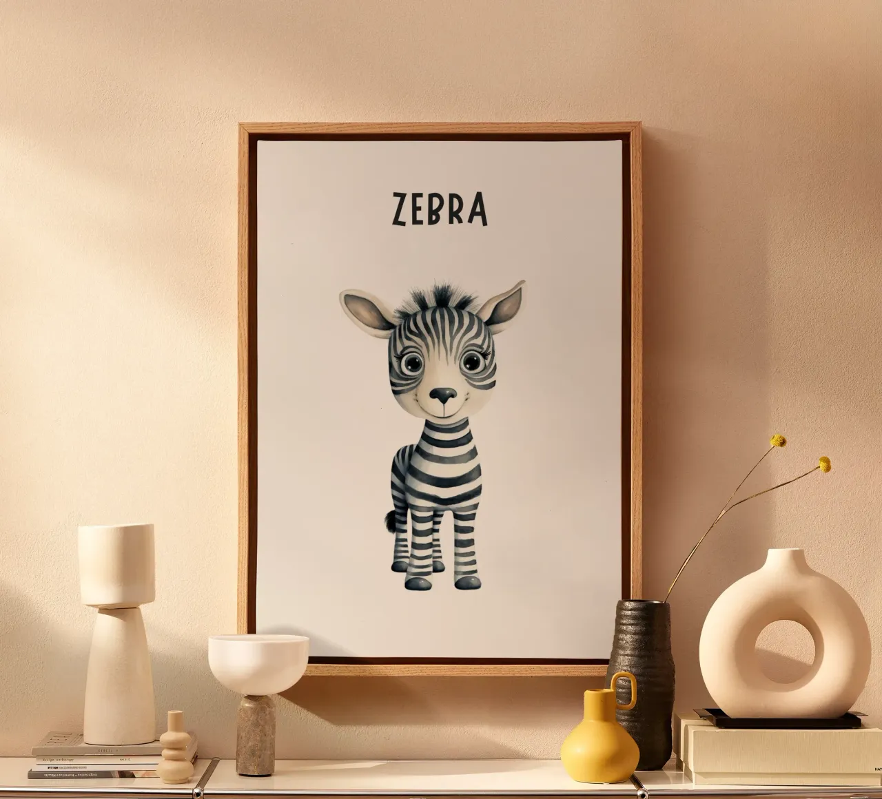 Incantevole stampa acquerellata di una zebra per neonati - Cameretta per bambini e ragazzi D tela con Cornice a cassetta da ClubArt