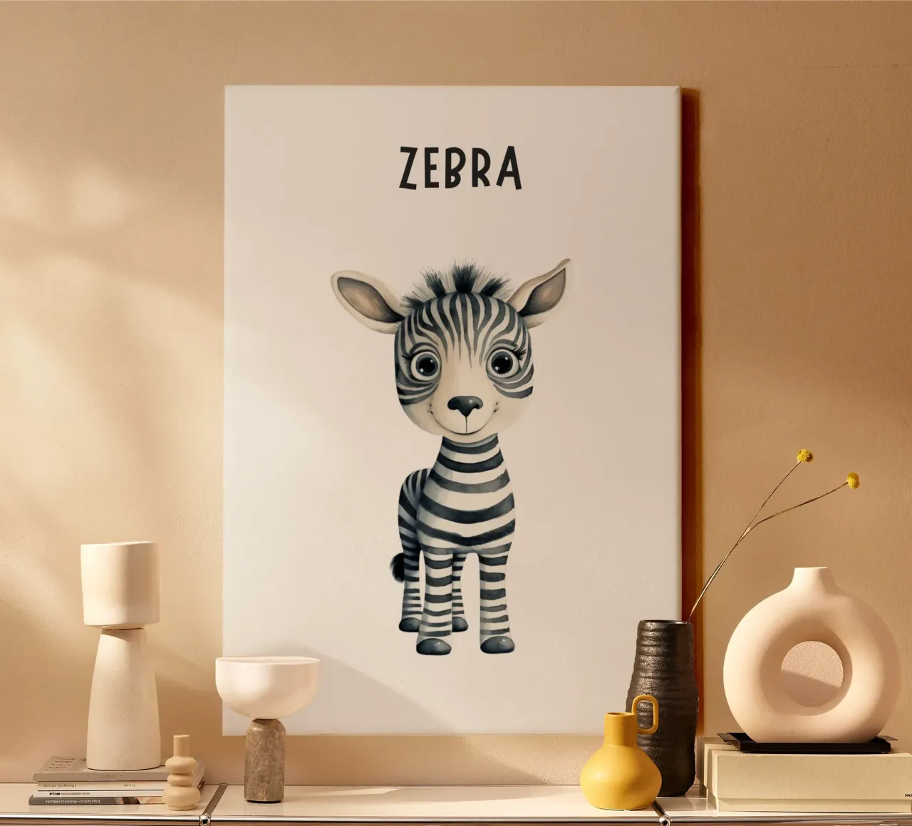 Incantevole stampa acquerellata di una zebra per neonati - Cameretta per bambini e ragazzi D tela con Cornice a cassetta da ClubArt