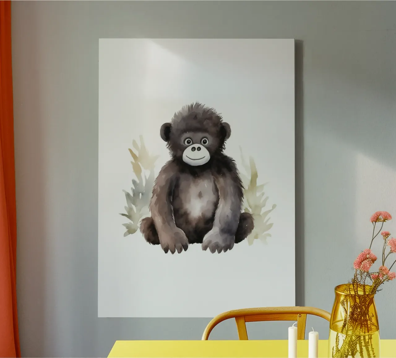 Stampa acquerellata di un simpatico gorilla - Arte vivaistica della giungla tela con Cornice a cassetta da ClubArt