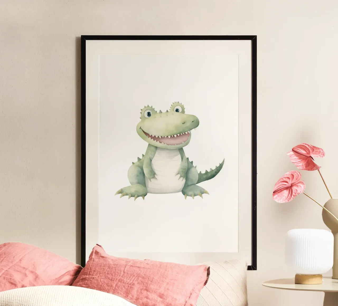Glimlachende alligator aquarel kunstdruk - Speelse kinderdecoratie poster van ClubArt