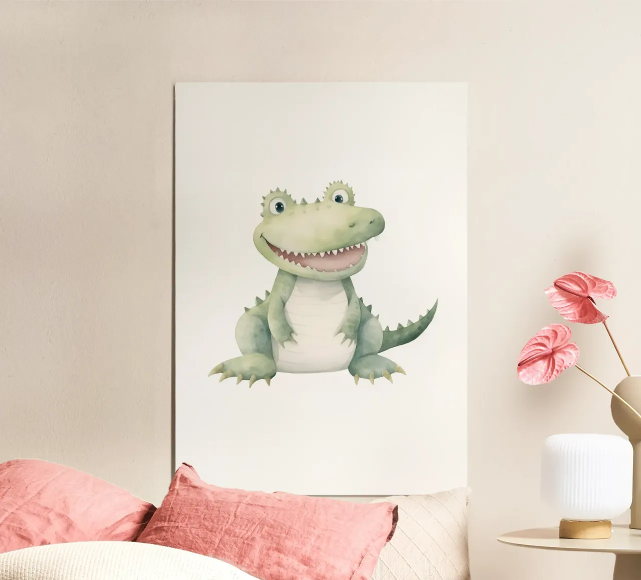 Glimlachende alligator aquarel kunstdruk - Speelse kinderdecoratie poster van ClubArt