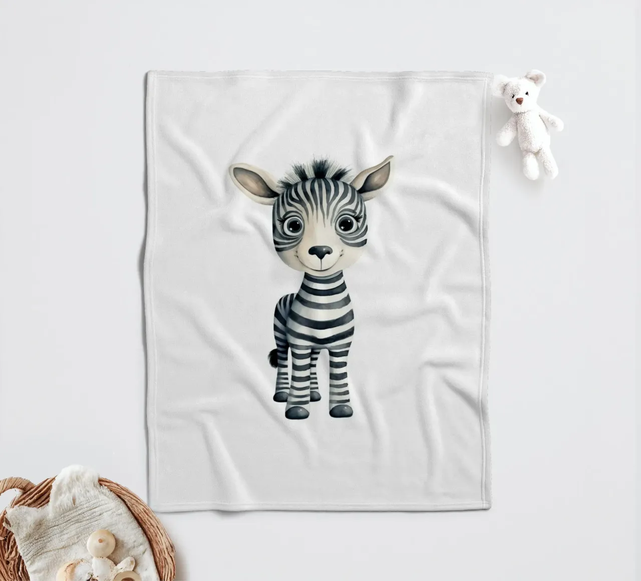 Stampa d'arte ad acquerello di una simpatica zebra per bambini - Cameretta e stanza dei bambini coperta in pile da ClubArt