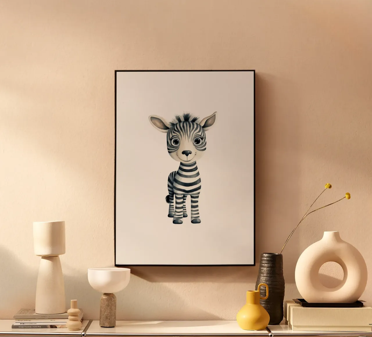 Stampa d'arte ad acquerello di una simpatica zebra per bambini - Cameretta e stanza dei bambini alluminio dibond da ClubArt