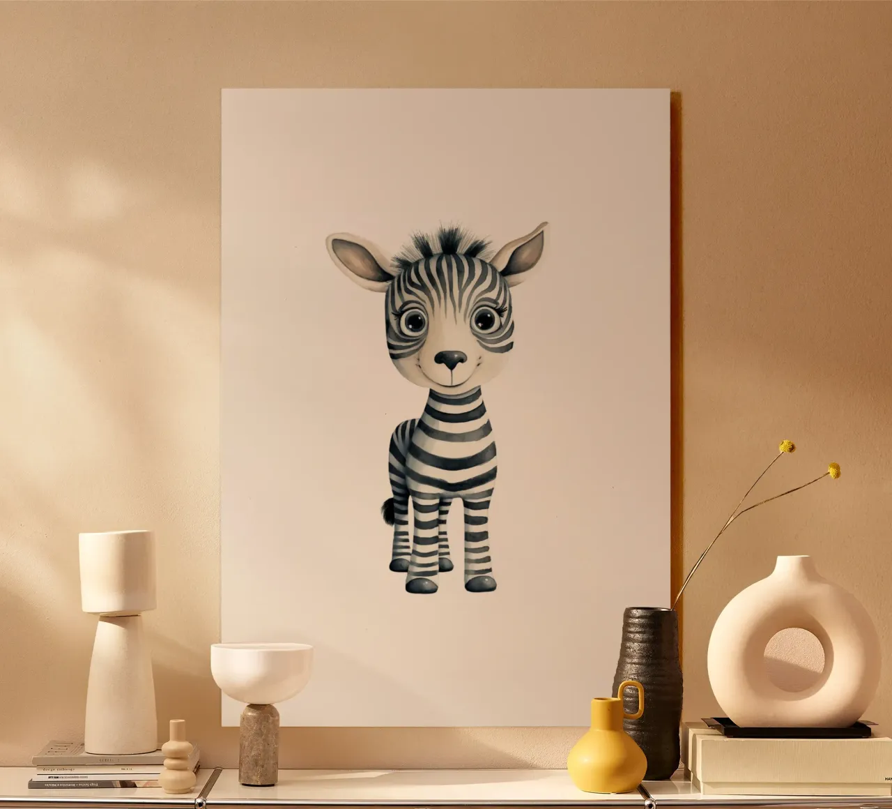 Stampa d'arte ad acquerello di una simpatica zebra per bambini - Cameretta e stanza dei bambini alluminio dibond da ClubArt