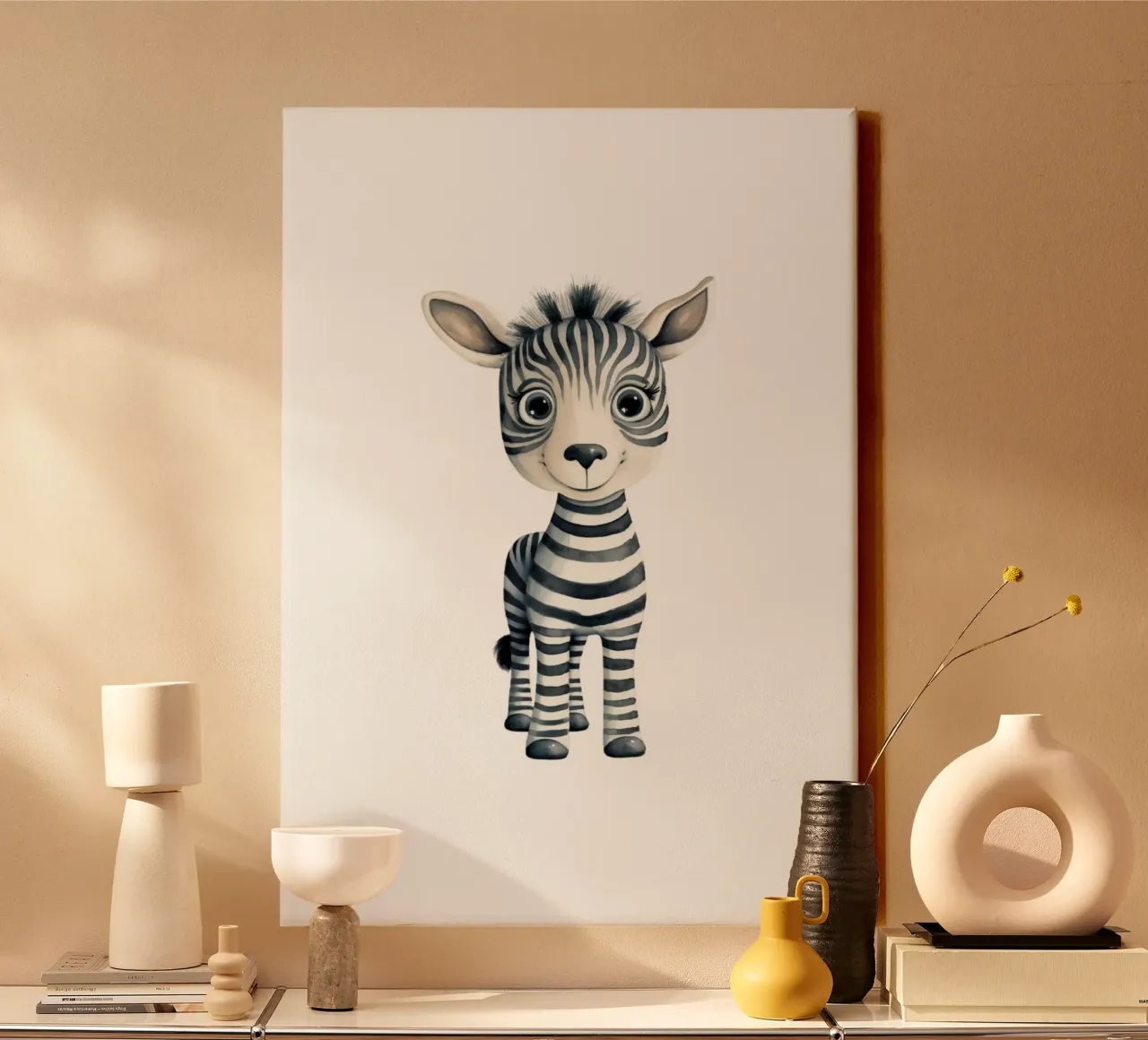 Stampa d'arte ad acquerello di una simpatica zebra per bambini - Cameretta e stanza dei bambini tela da ClubArt