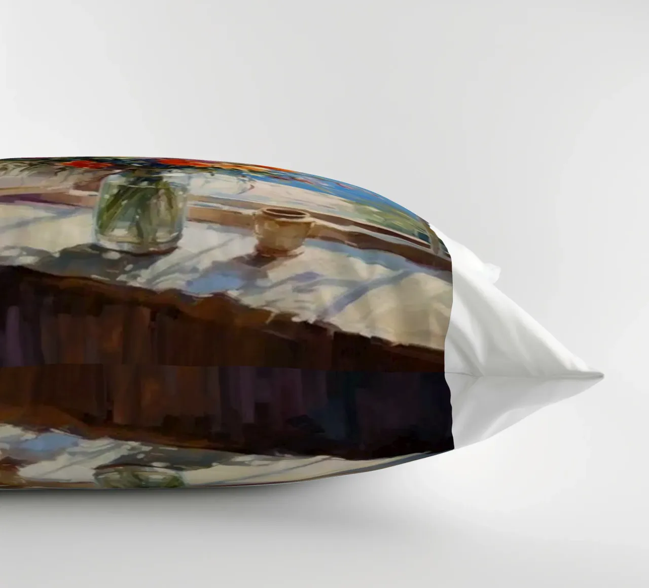 Flower vase on the window and sea view claude monet decorative cushion by belong shop