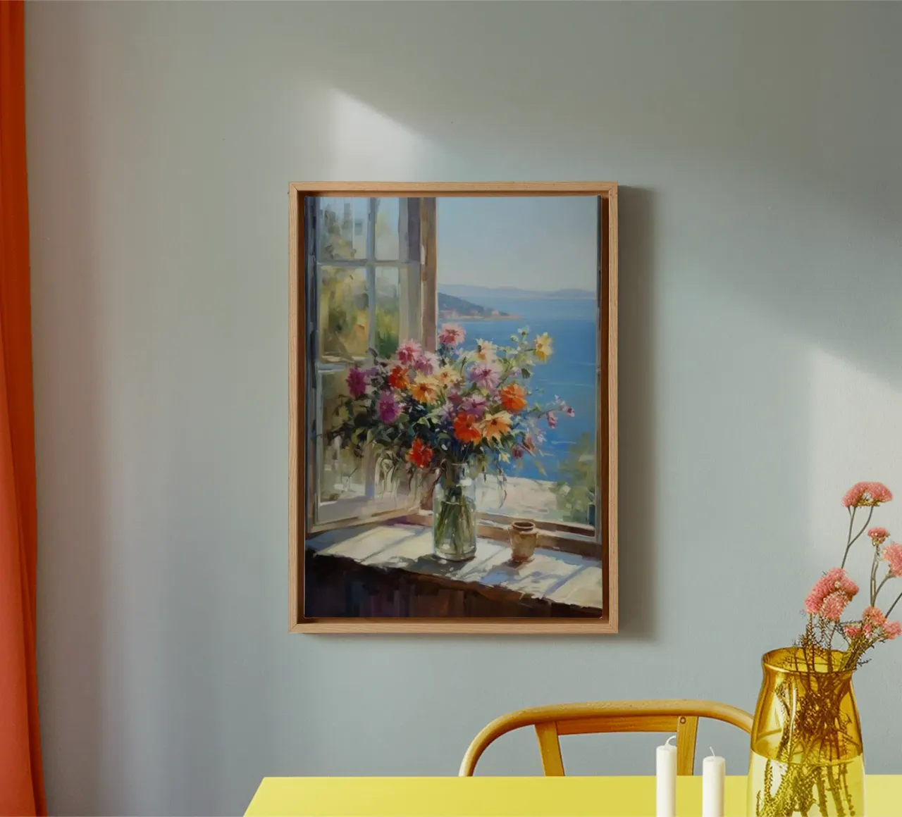 Flower vase on the window and sea view claude monet canvas by belong shop