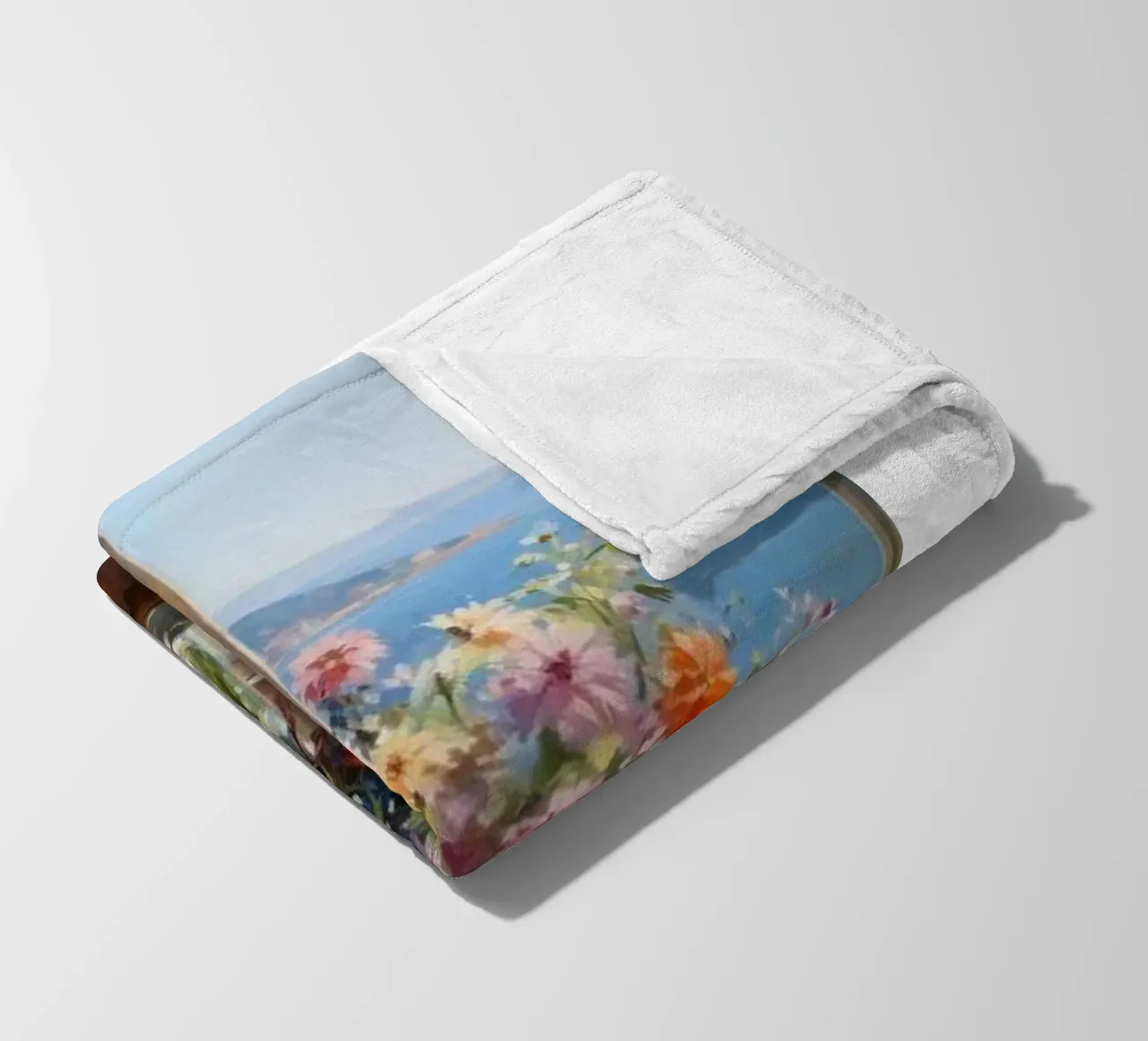 Flower vase on the window and sea view claude monet fleece blanket by belong shop