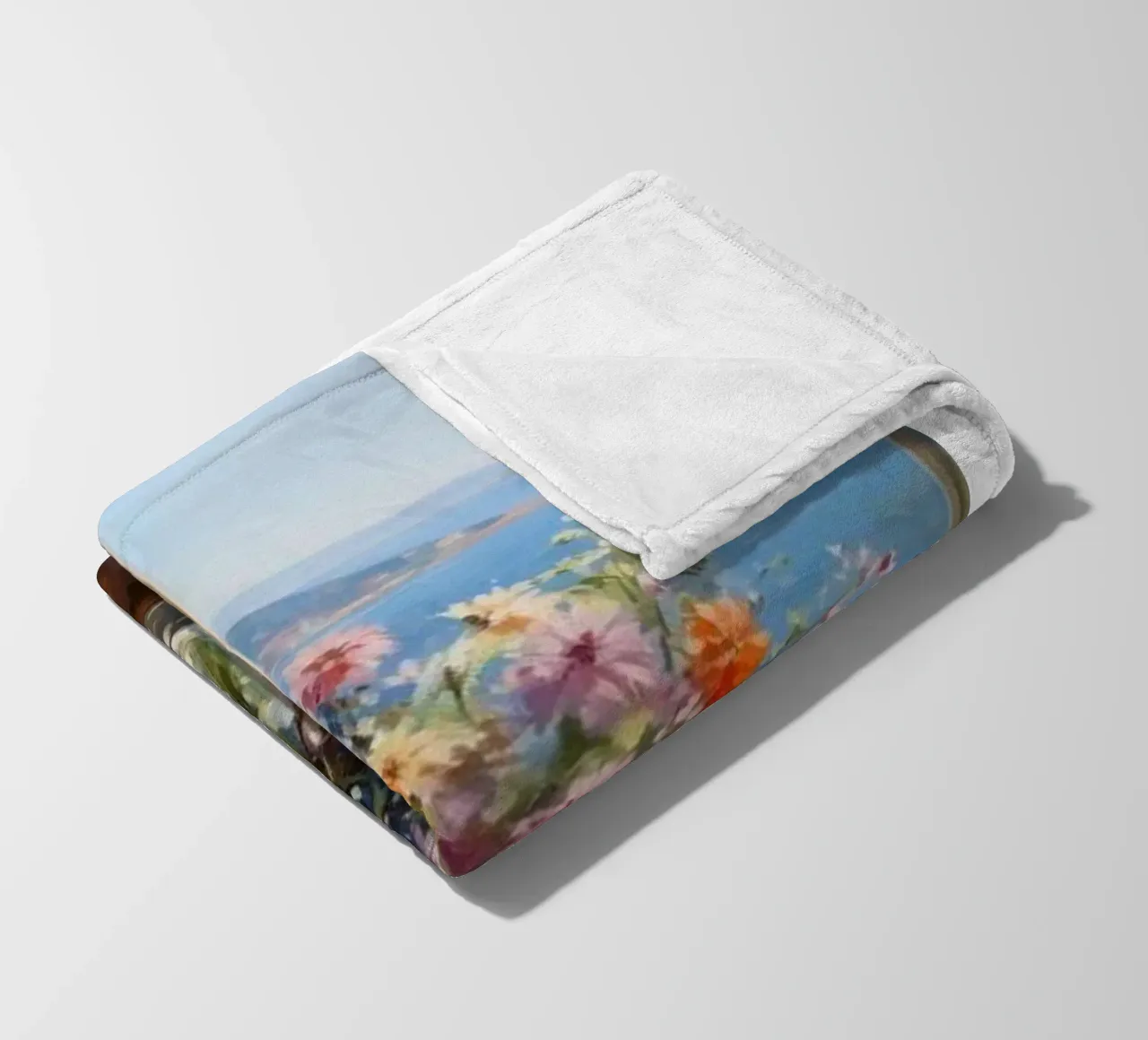 Flower vase on the window and sea view claude monet fleece blanket by belong shop