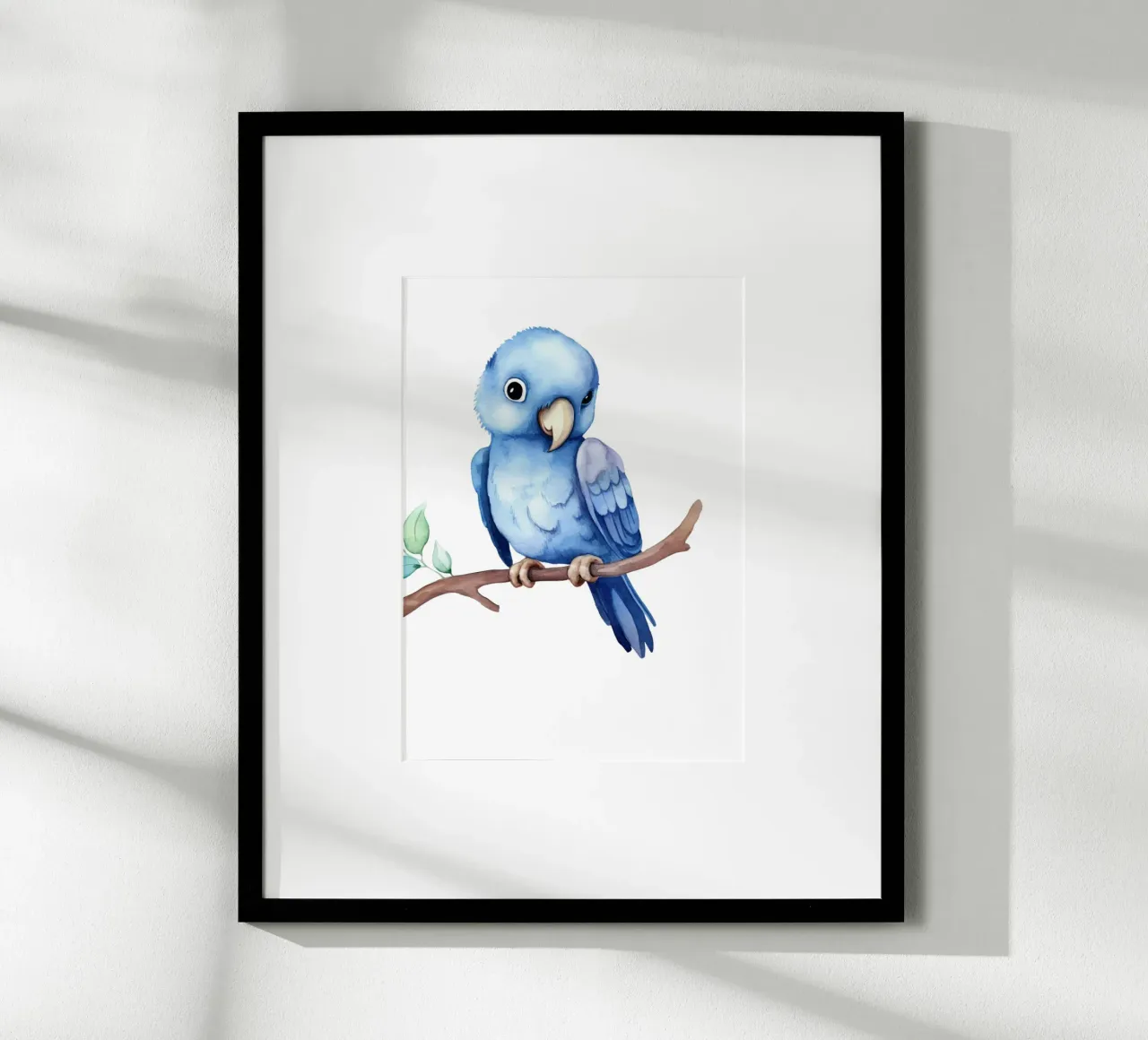 Stampa acquerellata di un simpatico pappagallo blu - Decorazione tropicale per la camera dei bambini poster con telaio in alluminio da ClubArt