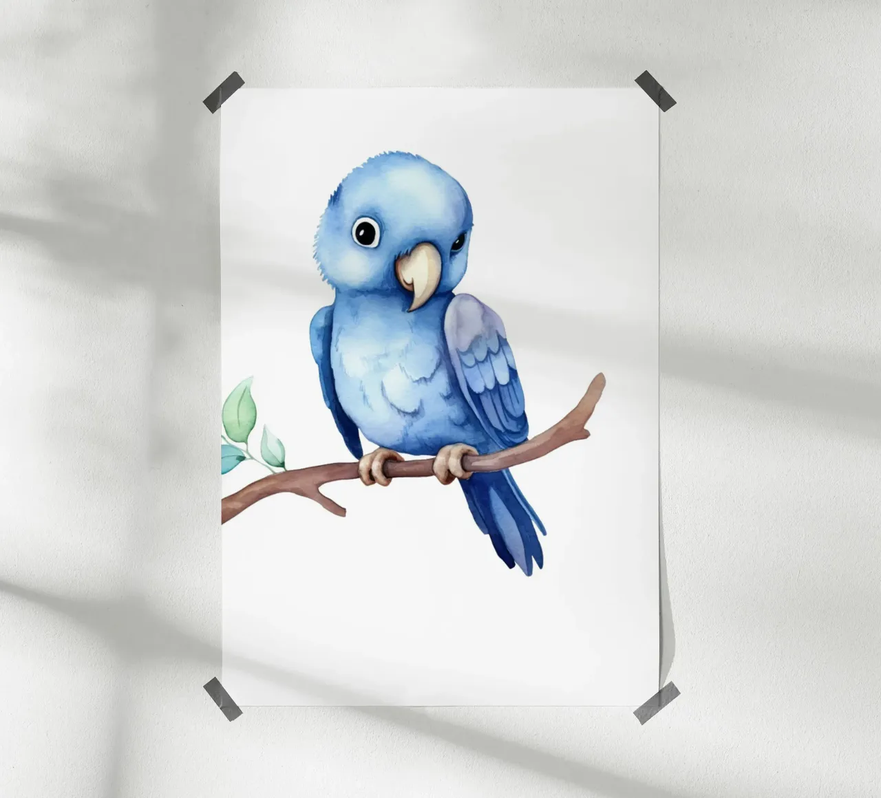 Stampa acquerellata di un simpatico pappagallo blu - Decorazione tropicale per la camera dei bambini poster con telaio in alluminio da ClubArt