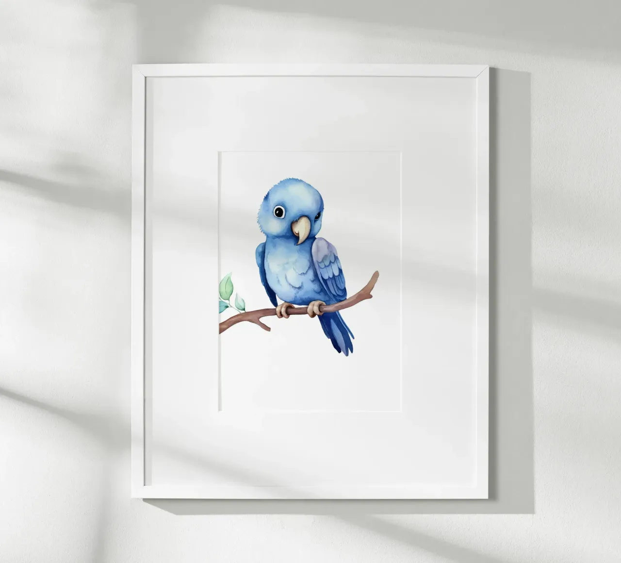 Stampa acquerellata di un simpatico pappagallo blu - Decorazione tropicale per la camera dei bambini poster con telaio in alluminio da ClubArt