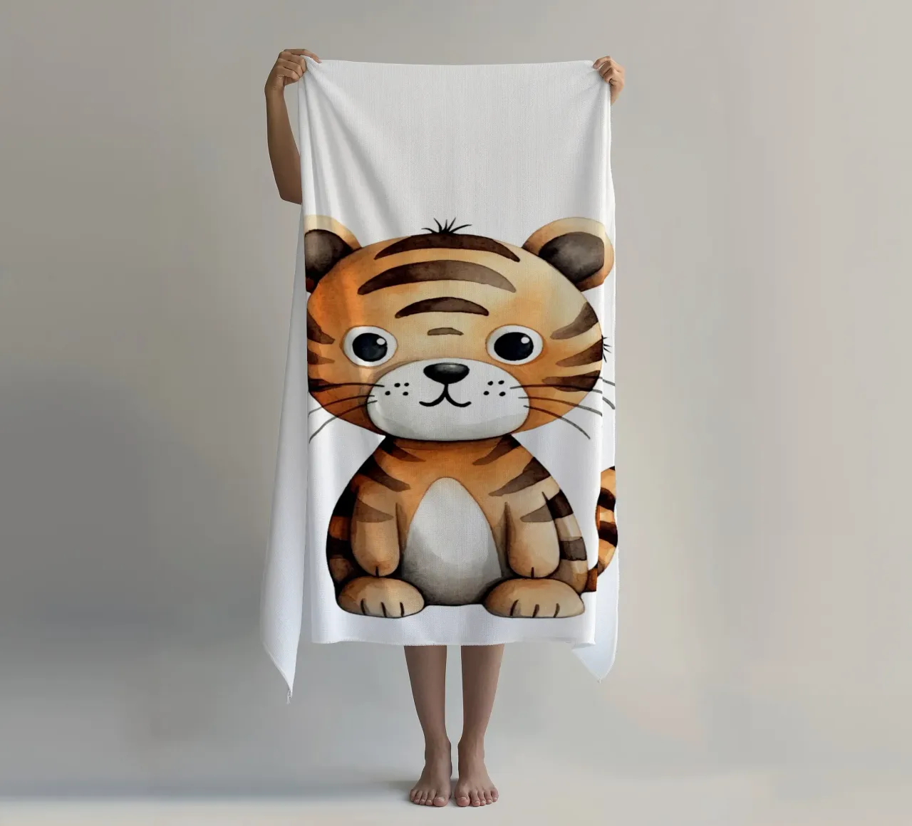 Stampa d'arte acquerellata di una simpatica tigre - Cameretta e stanza dei bambini telo mare da ClubArt
