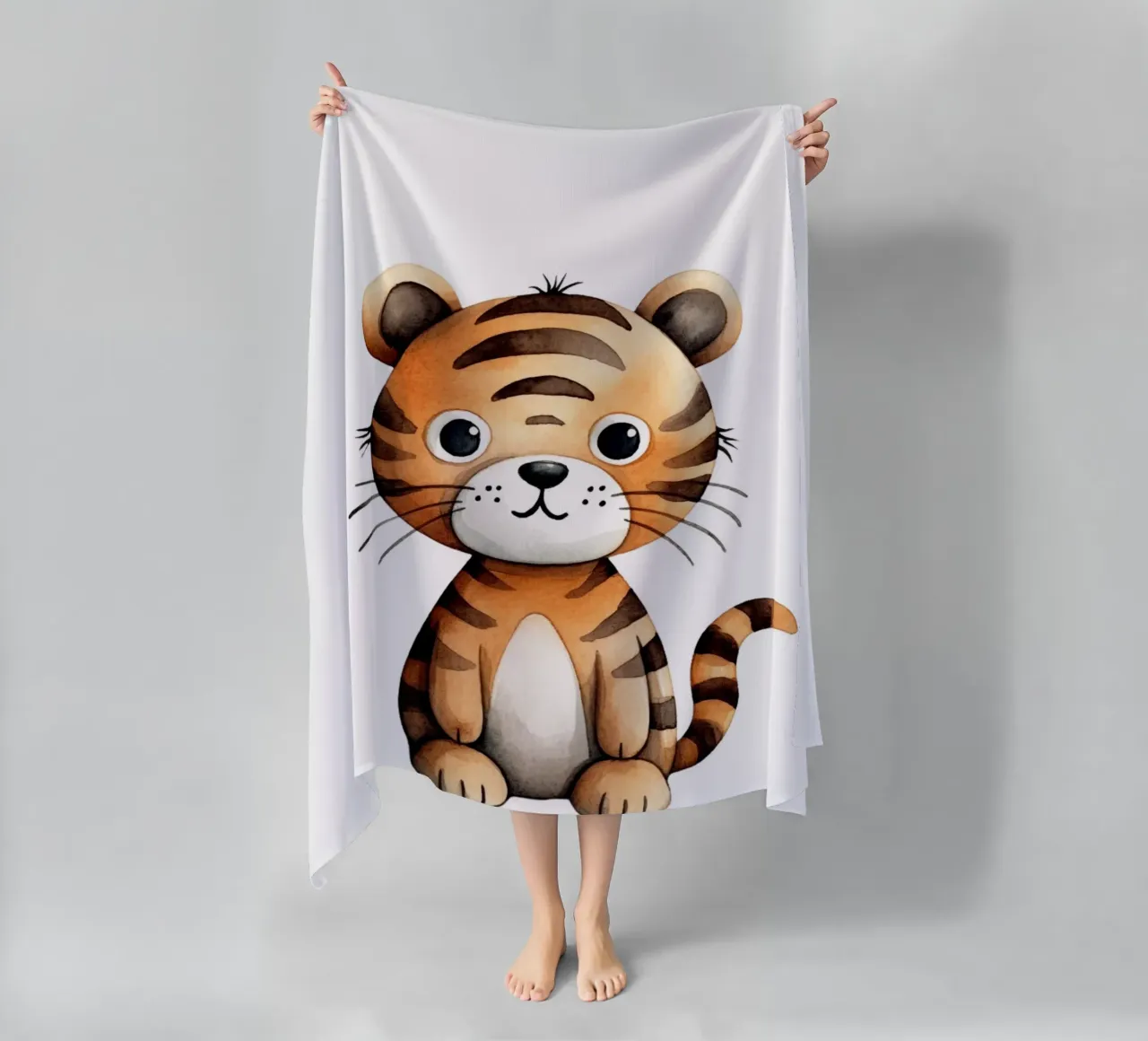 Stampa d'arte acquerellata di una simpatica tigre - Cameretta e stanza dei bambini telo mare da ClubArt