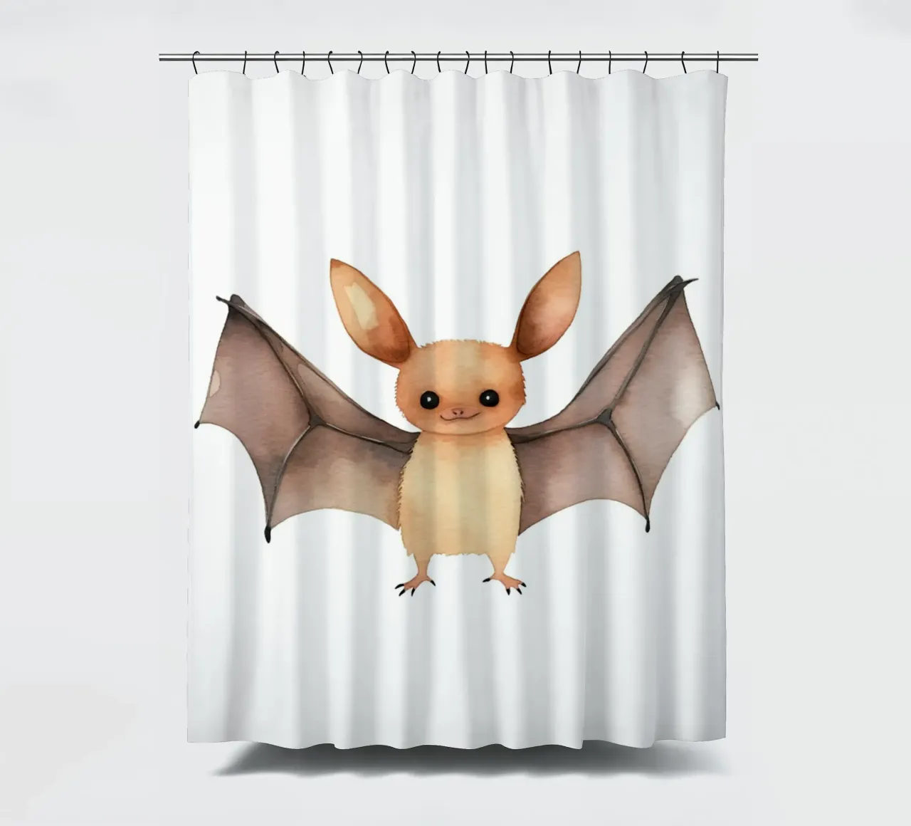 Cute Baby Bat Watercolor Print - Spooky Kawaii Nursery Art shower curtain by ClubArt