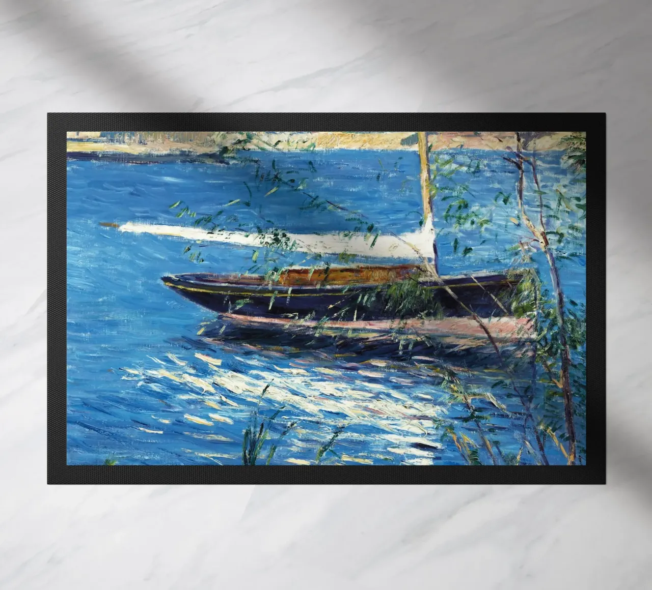 La barca di Claude Monet ormeggiata sulla Senna ad Argenteuil zerbino da Monet Art Prints