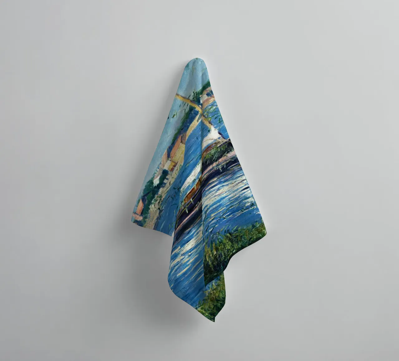 La barca di Claude Monet ormeggiata sulla Senna ad Argenteuil asciugamano da bagno da Monet Art Prints
