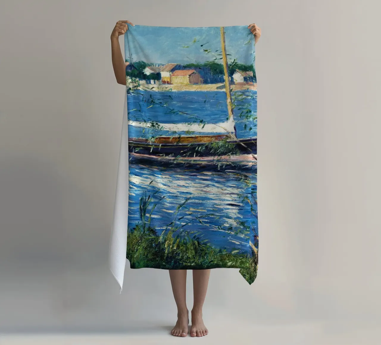 La barca di Claude Monet ormeggiata sulla Senna ad Argenteuil telo mare da Monet Art Prints