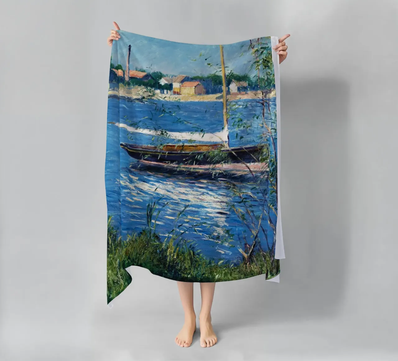La barca di Claude Monet ormeggiata sulla Senna ad Argenteuil telo mare da Monet Art Prints