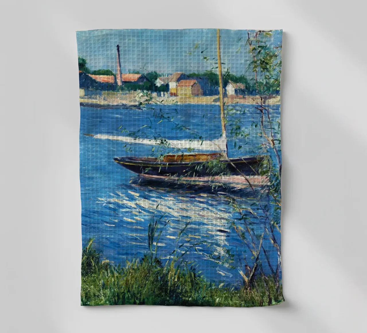 La barca di Claude Monet ormeggiata sulla Senna ad Argenteuil canovaccio da cucina da Monet Art Prints