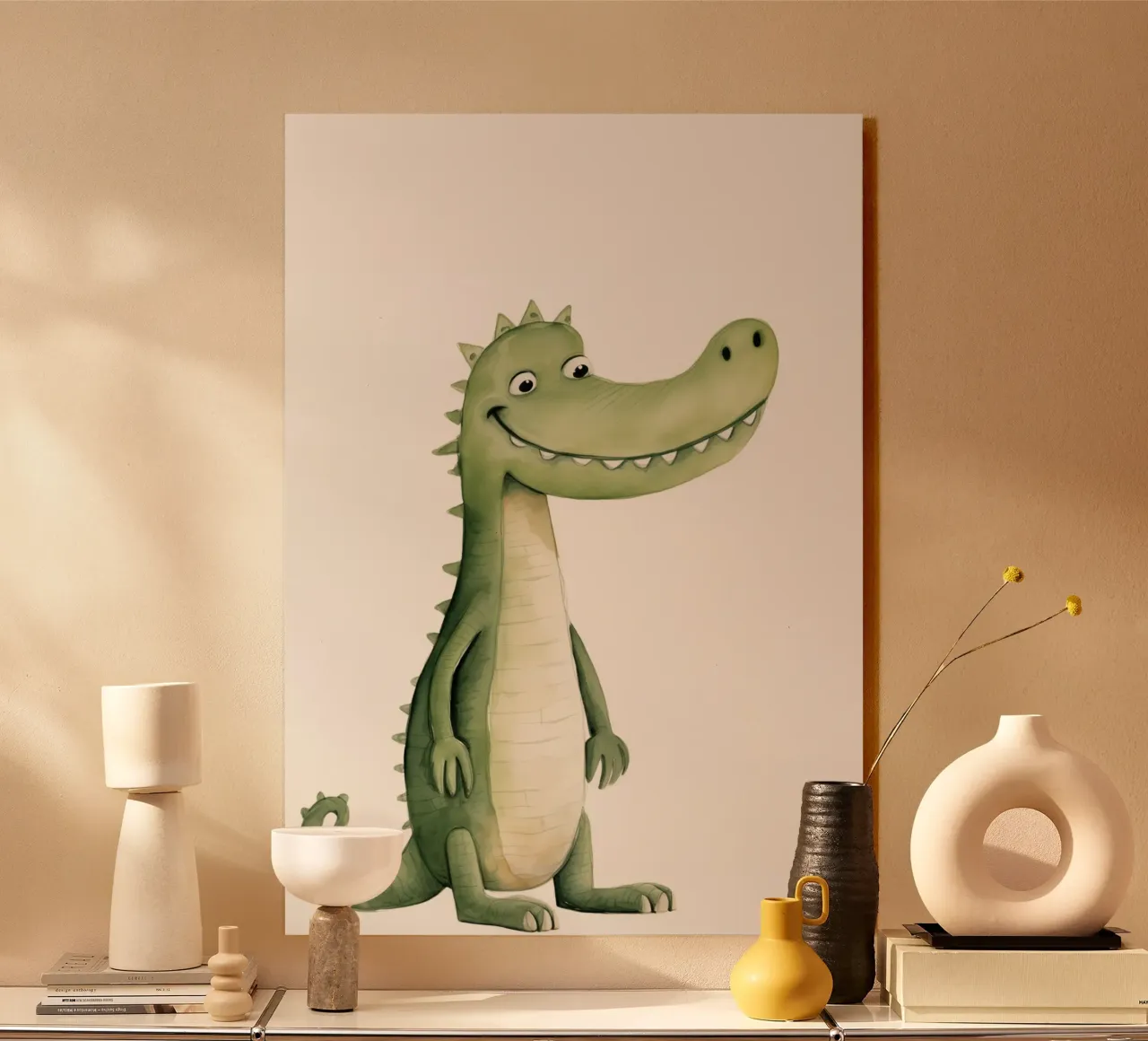 Lächelnder Alligator Aquarell Kunstdruck - Skurrile Kinder Deko Acryl-Glas von ClubArt