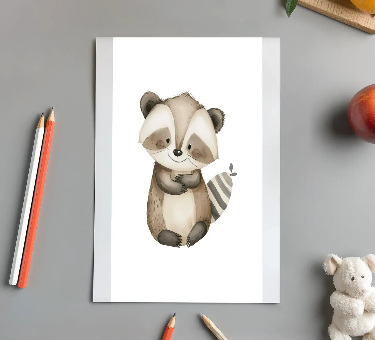 Cute Raccoon Watercolor Print - Woodland Nursery & Kids Room sticker sheet by ClubArt