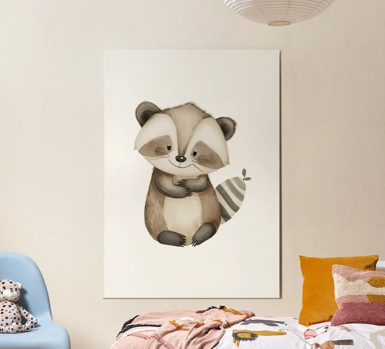 Stampa acquerellata di un simpatico procione - Camera dei bambini e cameretta del bosco alluminio dibond da ClubArt