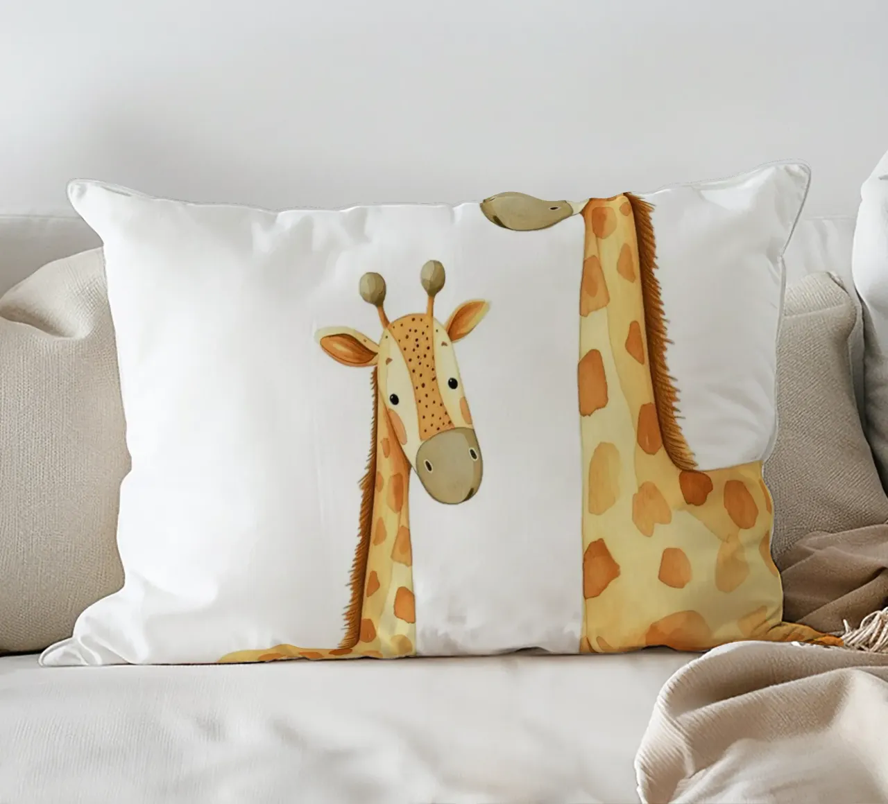 Acquerello madre e bambino di giraffa - Stampa vivaio Safari cuscino da ClubArt