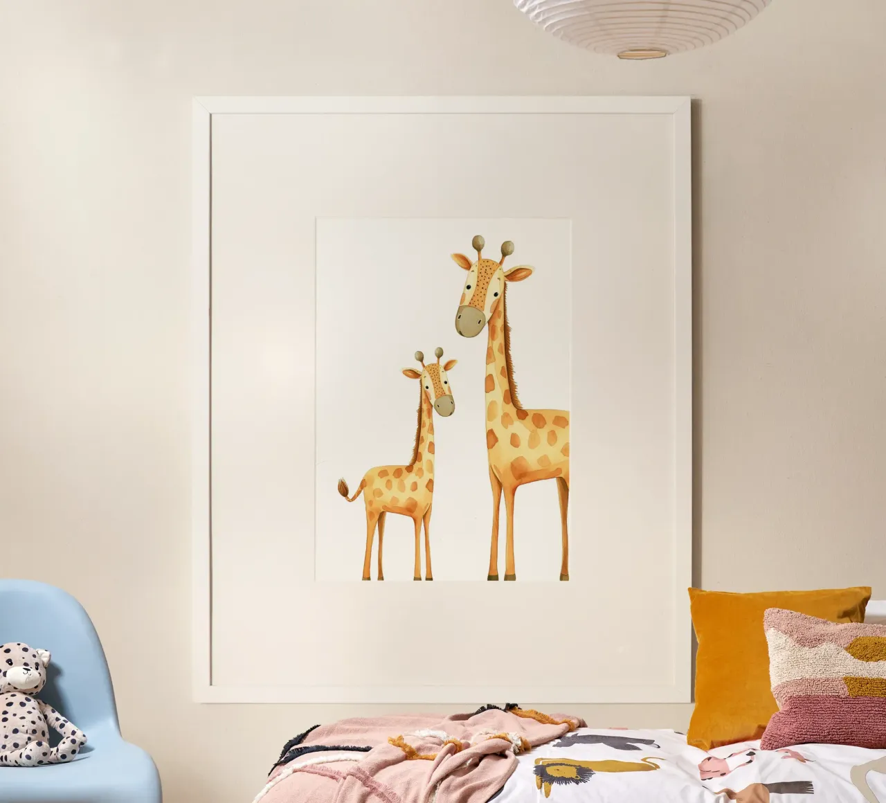 Acquerello madre e bambino di giraffa - Stampa vivaio Safari poster con telaio in plastica da ClubArt