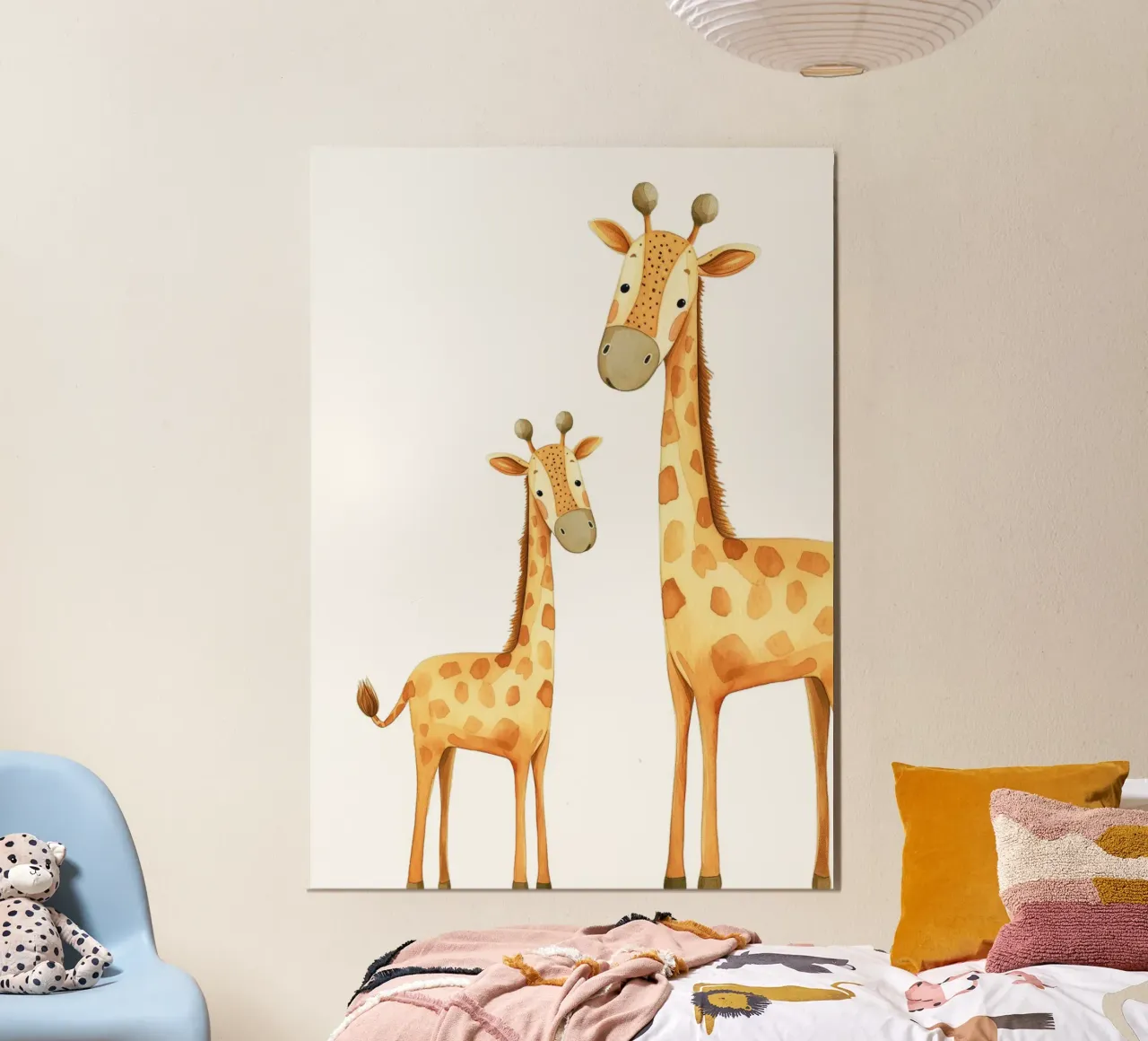 Acquerello madre e bambino di giraffa - Stampa vivaio Safari poster con telaio in plastica da ClubArt