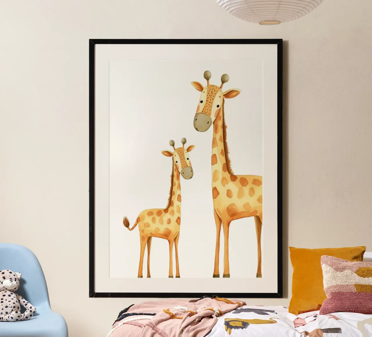 Acquerello madre e bambino di giraffa - Stampa vivaio Safari poster con telaio in plastica da ClubArt