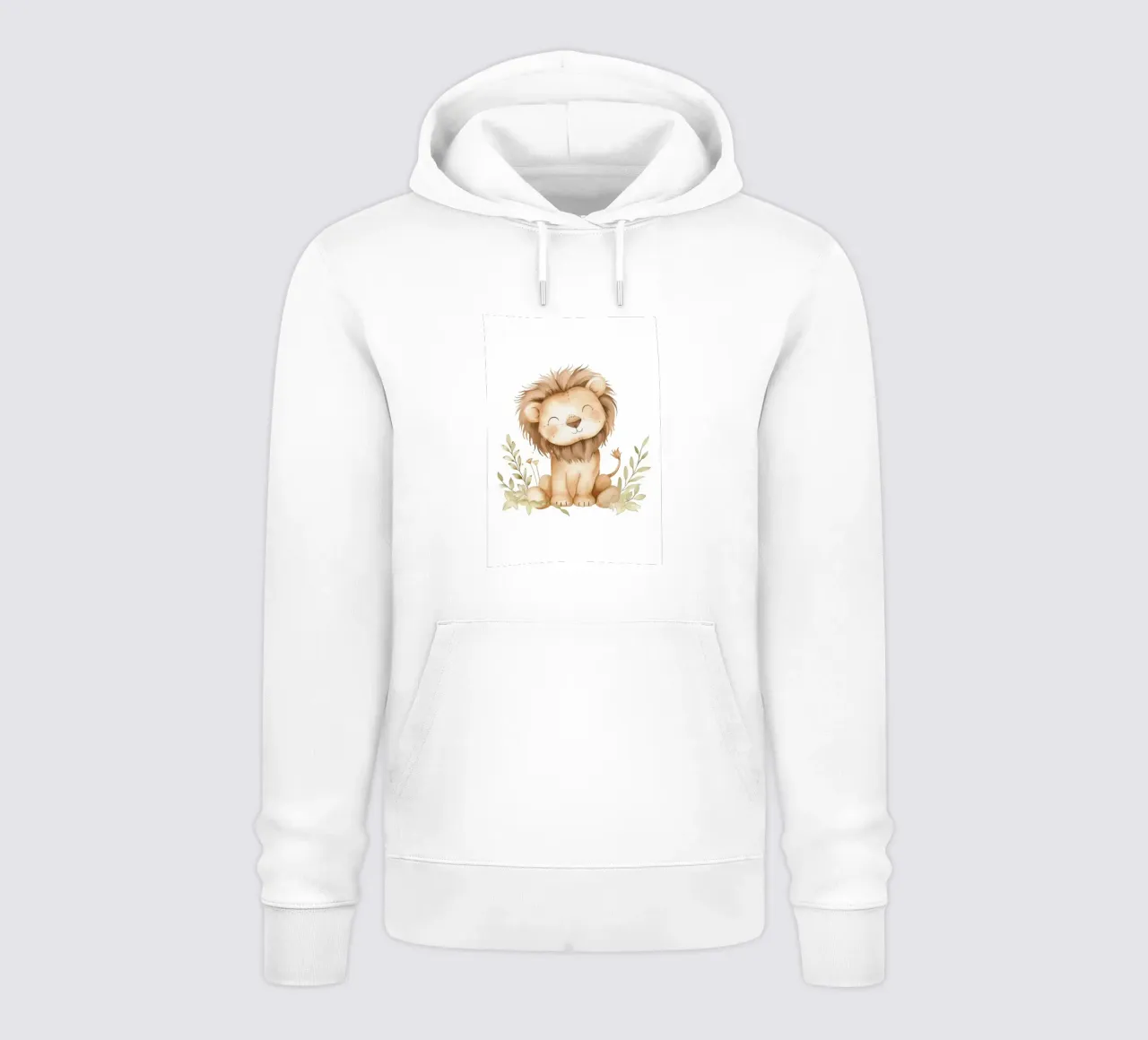 Stampa acquerellata di un leone sorridente - Vivaio Boho Safari felpa con cappuccio da ClubArt