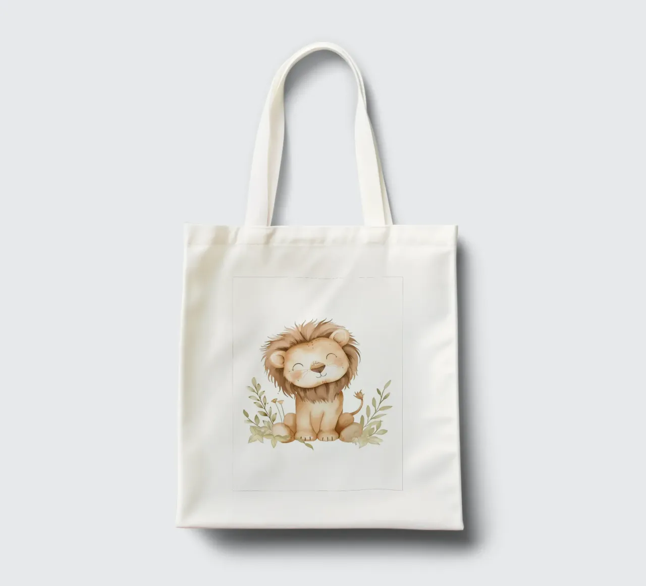 Stampa acquerellata di un leone sorridente - Vivaio Boho Safari borsa in juta da ClubArt