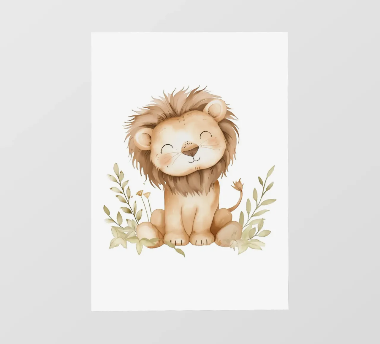 Stampa acquerellata di un leone sorridente - Vivaio Boho Safari pellicola backlit da ClubArt