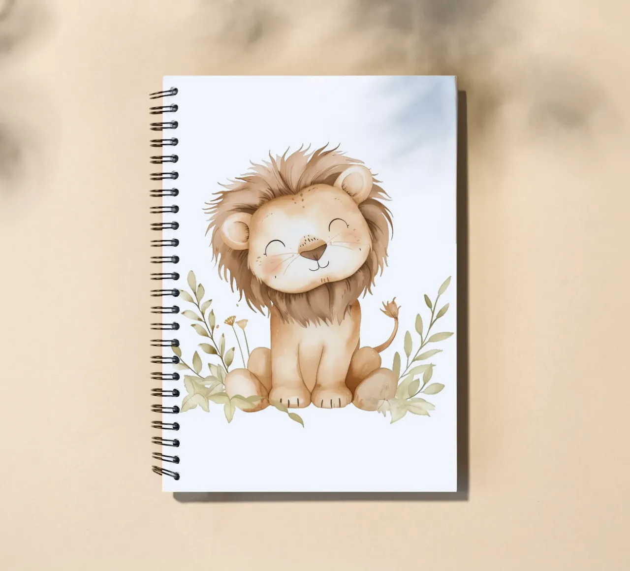 Smiling Baby Lion Watercolor Print - Boho Safari Nursery spiral notebook by ClubArt