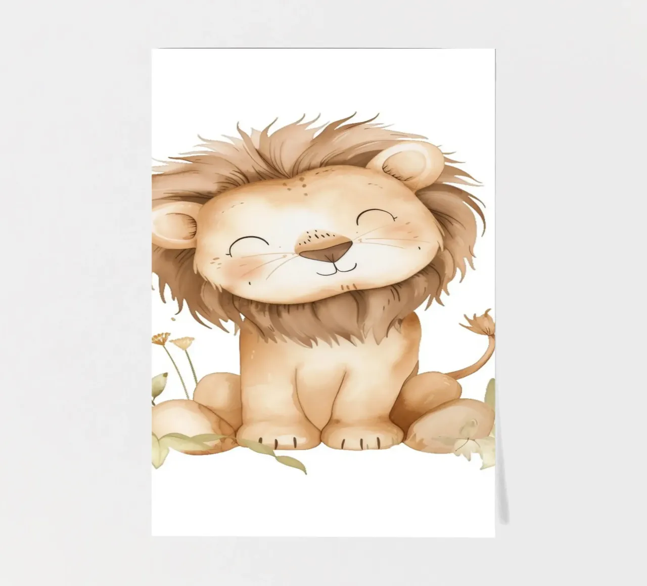 Stampa acquerellata di un leone sorridente - Vivaio Boho Safari foglio adesivo da ClubArt