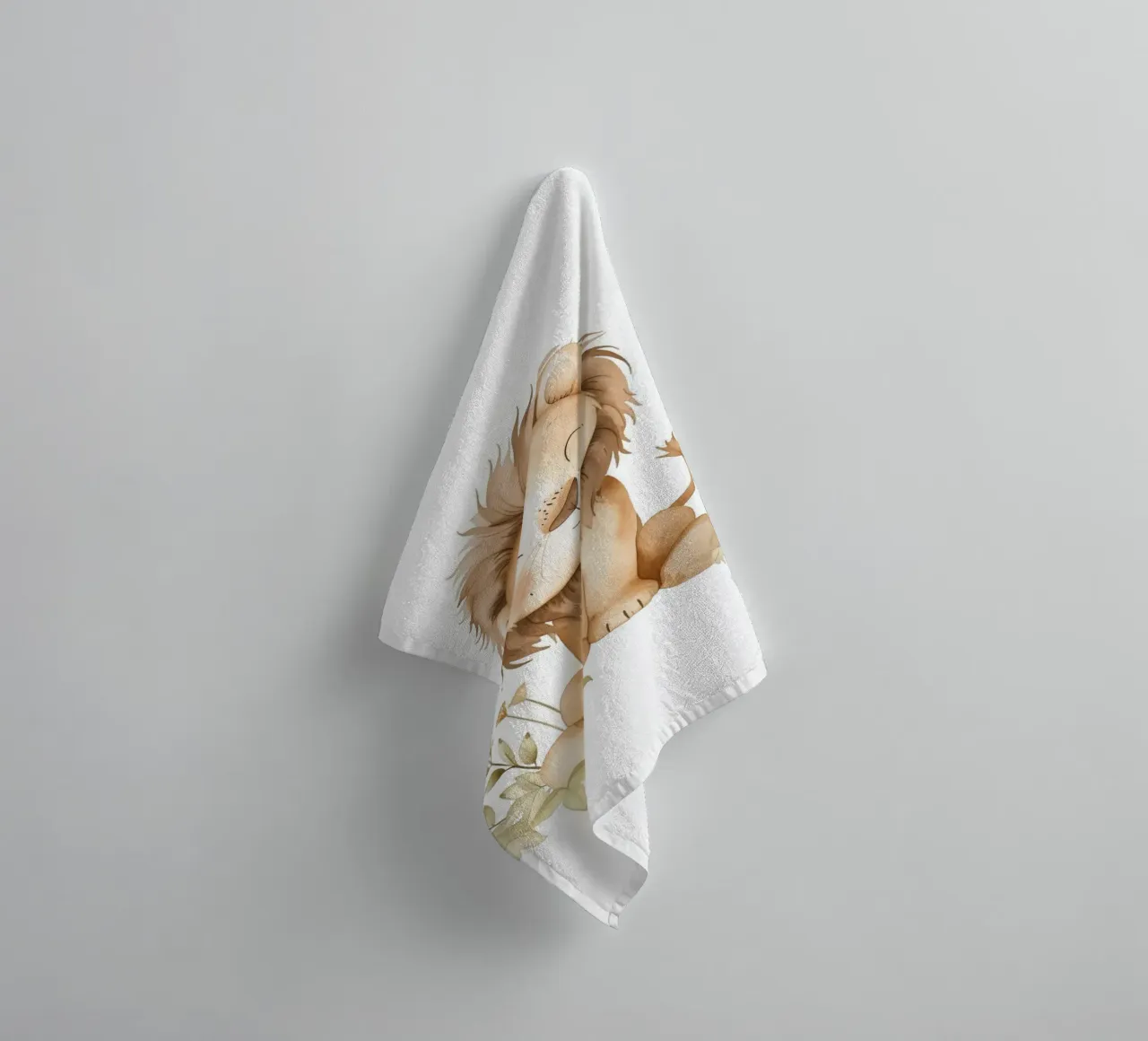 Stampa acquerellata di un leone sorridente - Vivaio Boho Safari asciugamano da bagno da ClubArt