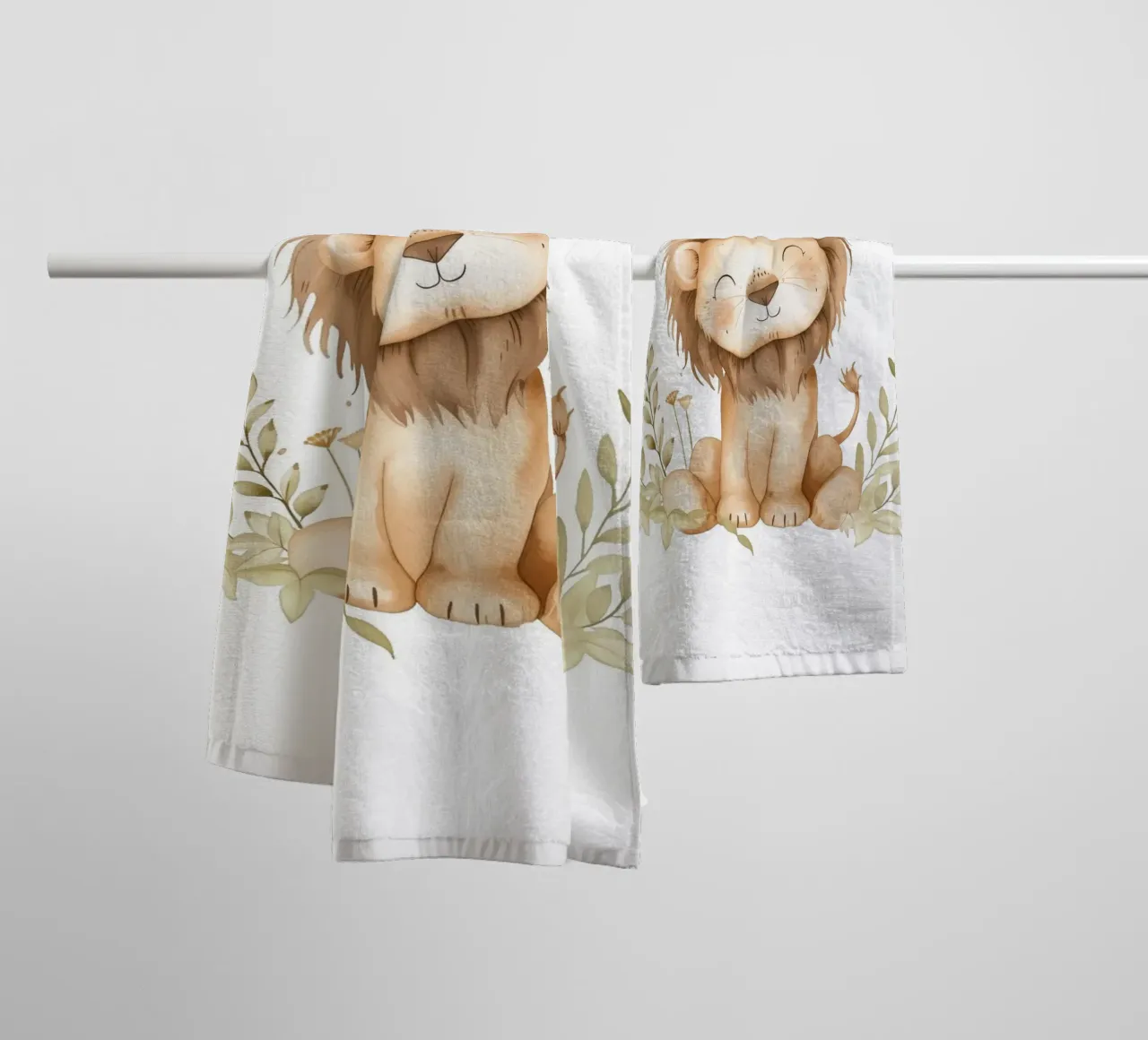 Stampa acquerellata di un leone sorridente - Vivaio Boho Safari asciugamano da bagno da ClubArt