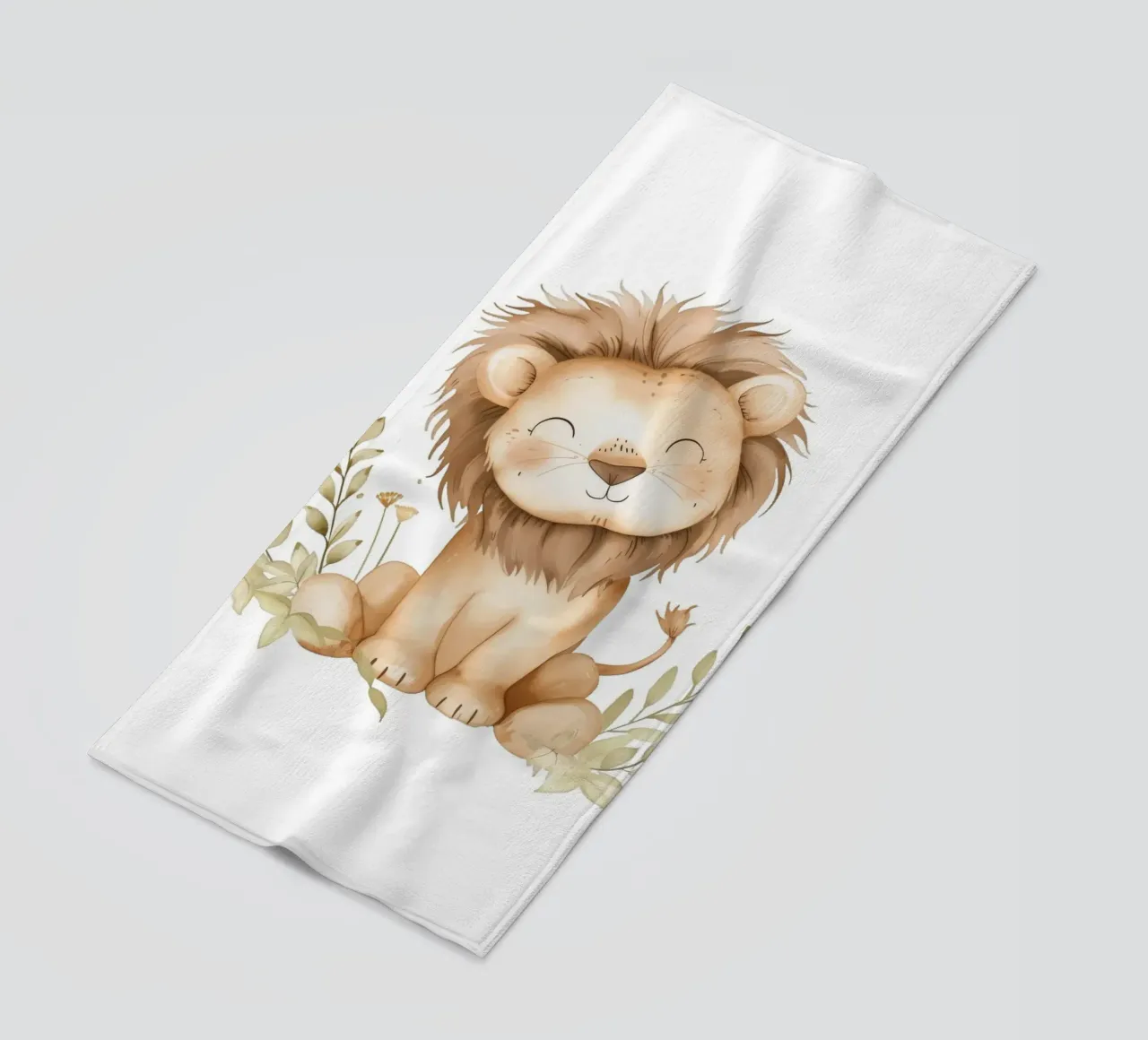 Stampa acquerellata di un leone sorridente - Vivaio Boho Safari telo mare da ClubArt
