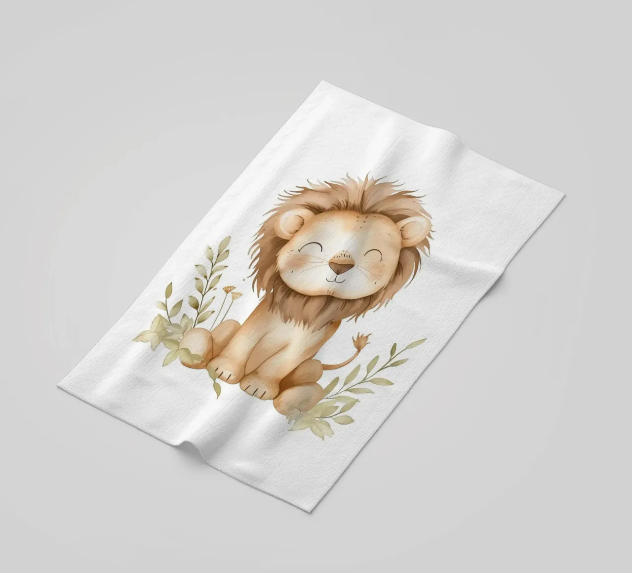 Stampa acquerellata di un leone sorridente - Vivaio Boho Safari telo mare da ClubArt