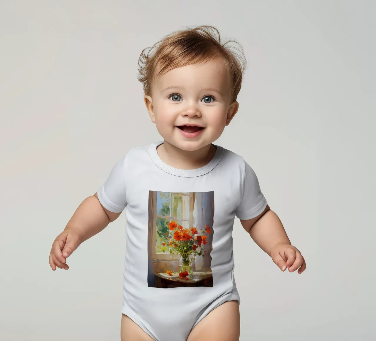 claude monet vaso di vetro a fiori rossi body neonato maniche corte da belong shop