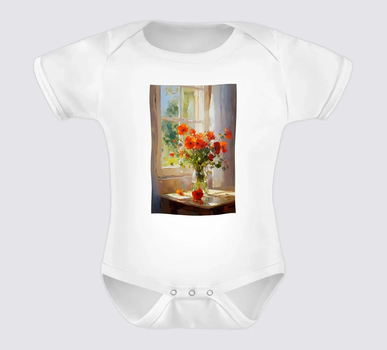 claude monet vaso di vetro a fiori rossi body neonato maniche corte da belong shop