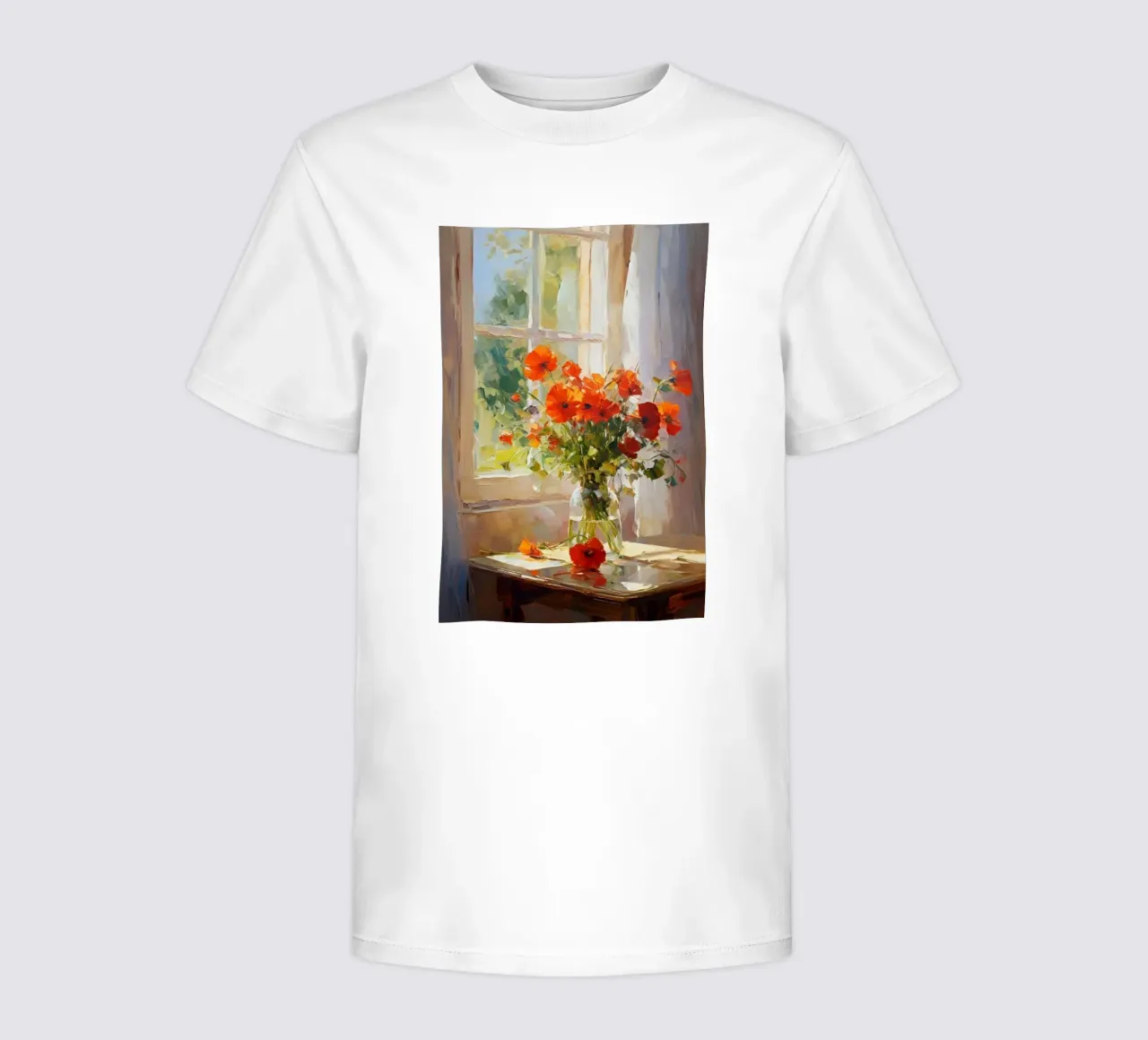 claude monet red flower glass vase kids t-shirt by belong shop
