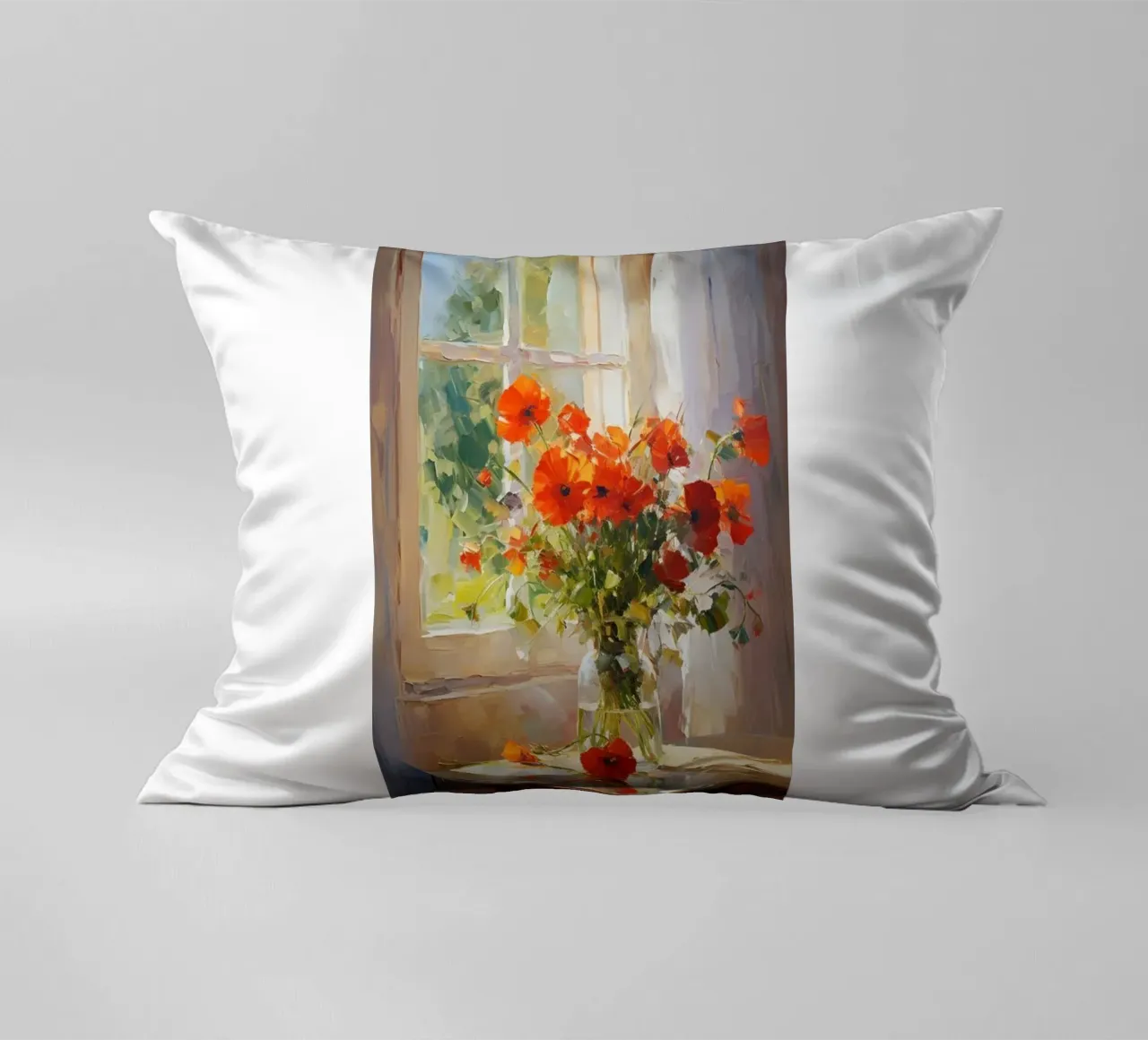 claude monet vaso di vetro a fiori rossi cuscino da belong shop