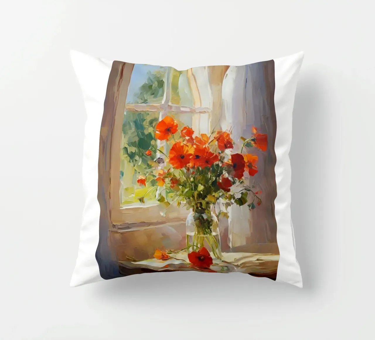 claude monet vaso di vetro a fiori rossi cuscino da belong shop