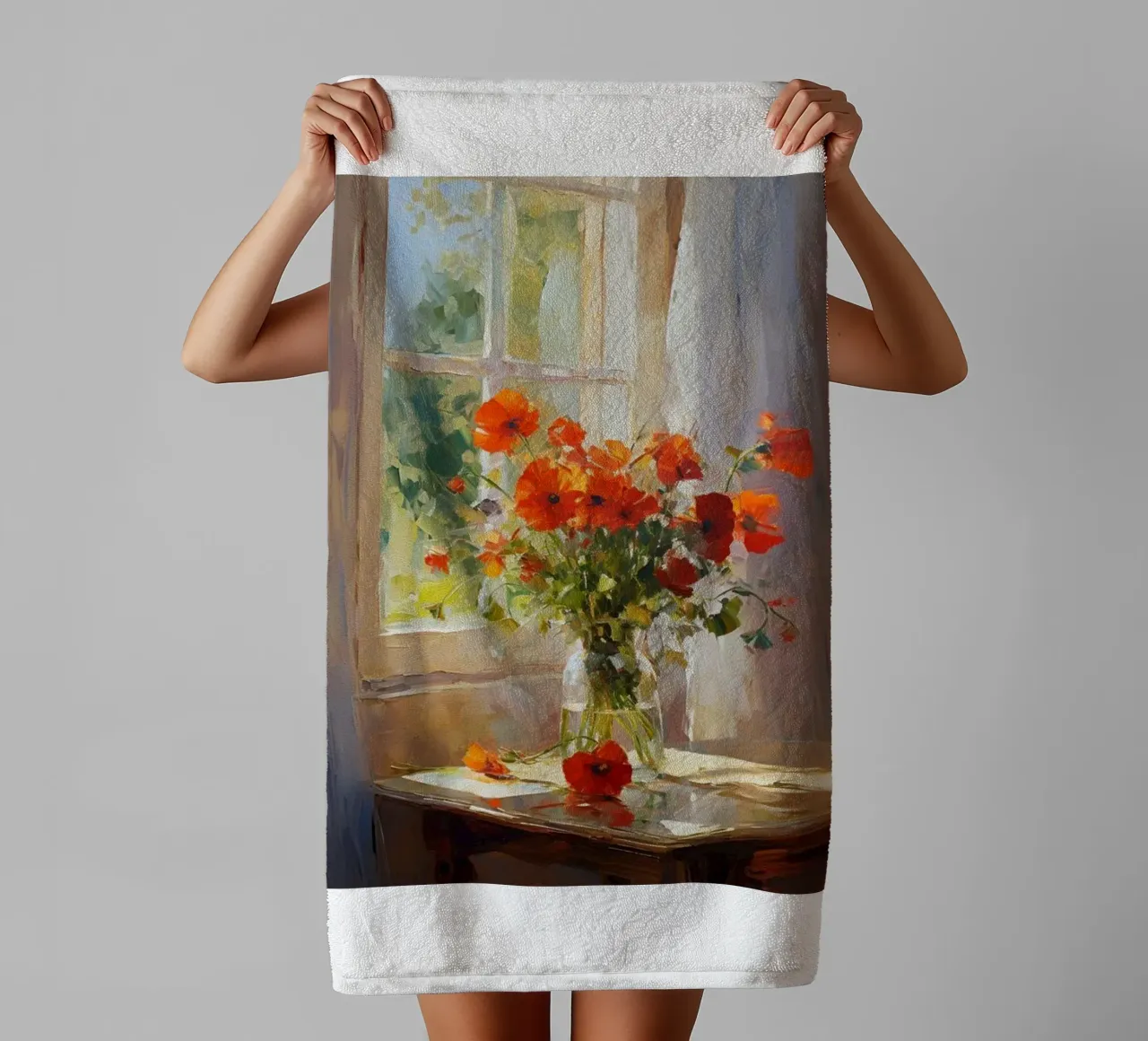 claude monet vaso di vetro a fiori rossi asciugamano da bagno da belong shop