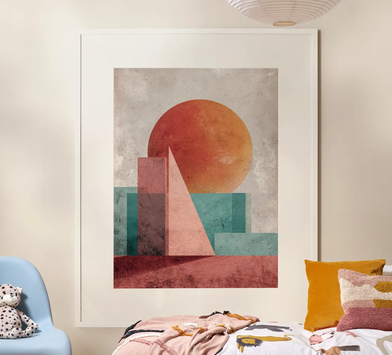 Bauhaus Sunset Geometry poster con telaio in alluminio da michi