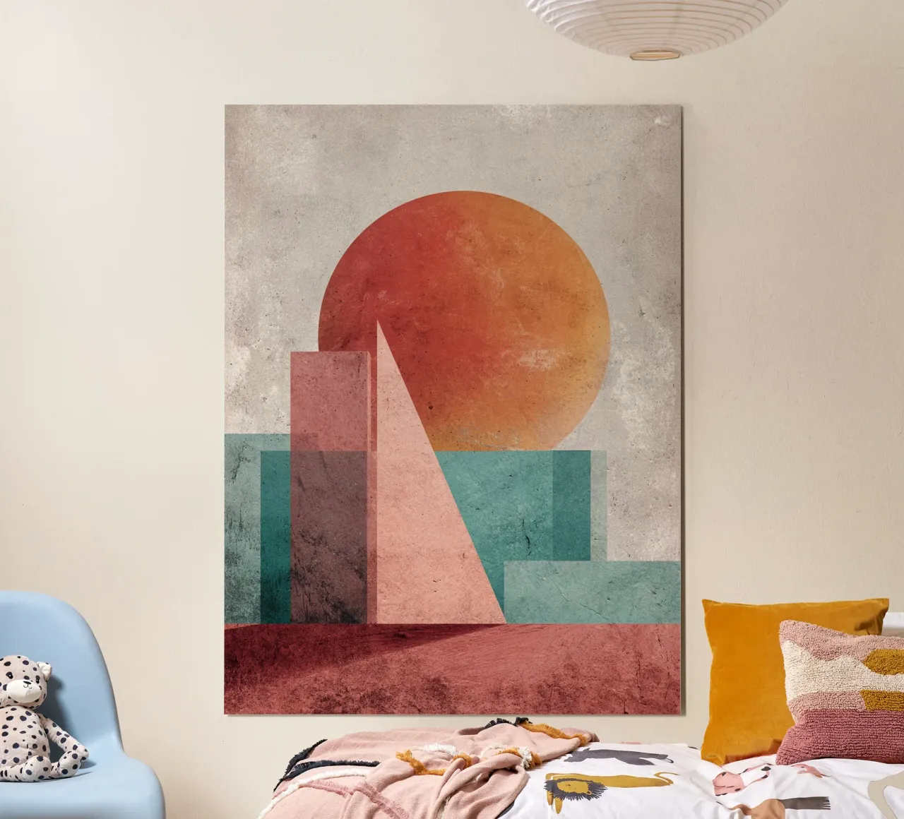 Bauhaus Sunset Geometry poster con telaio in alluminio da michi