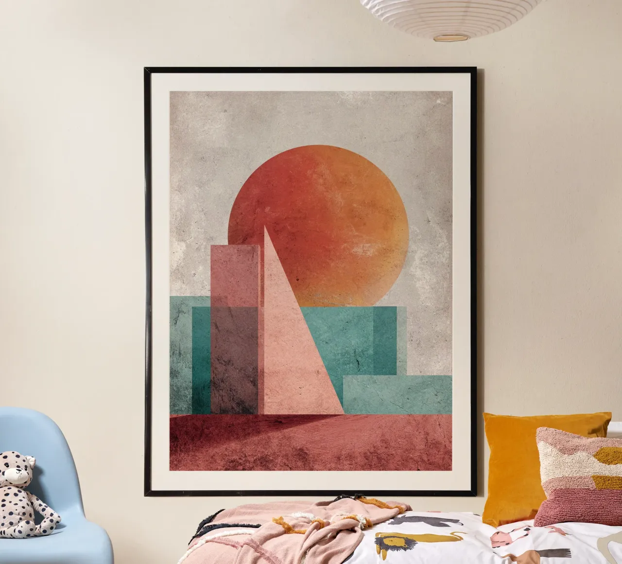 Bauhaus Sunset Geometry poster con telaio in alluminio da michi