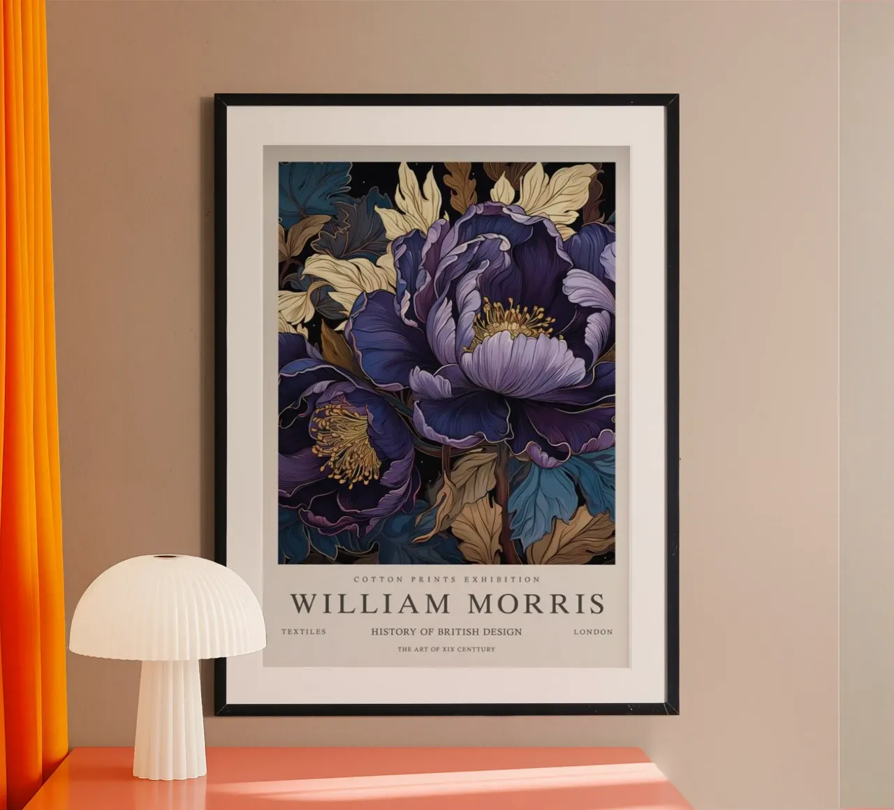 beautiful purple peony flowers william morris poster with wooden frame by komo store